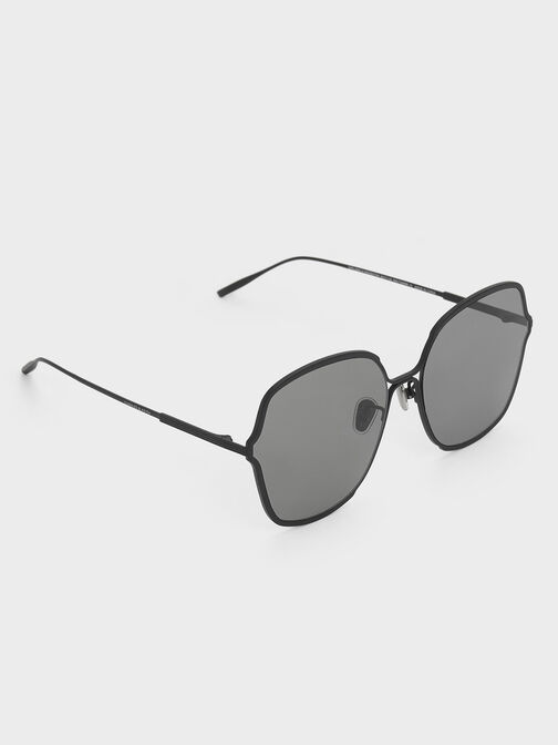 Metal Rim Butterfly Sunglasses, Black, hi-res