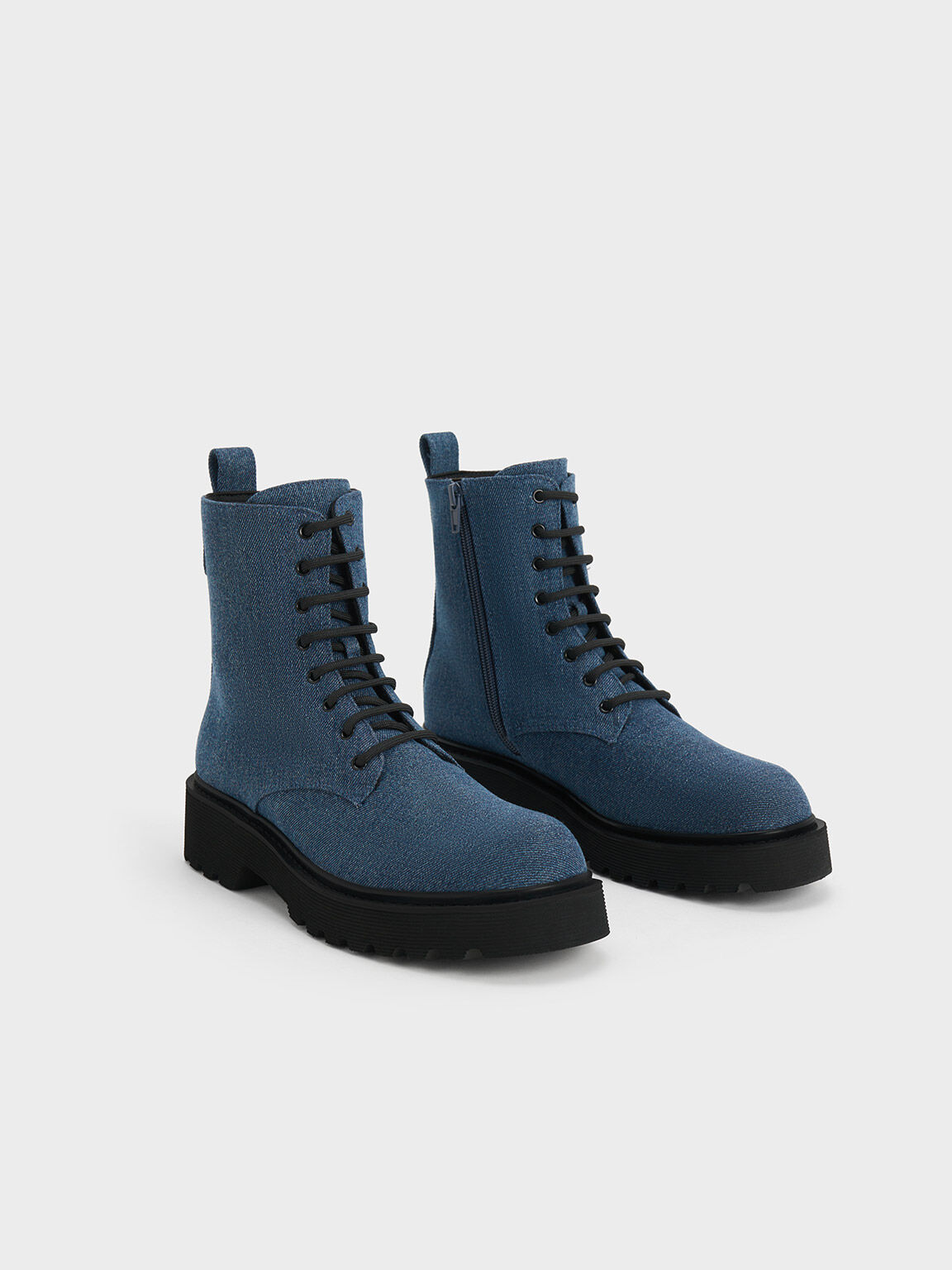 Blue Denim Lace Up Ankle Boots CHARLES KEITH ZA