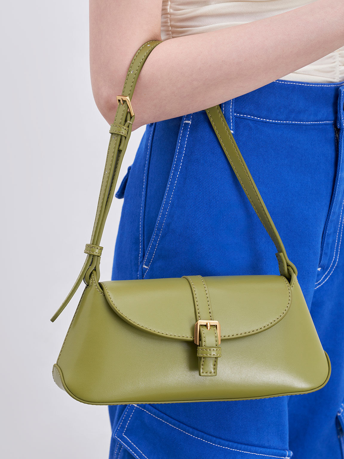 Annelise Double Belted Shoulder Bag, Pistachio, hi-res
