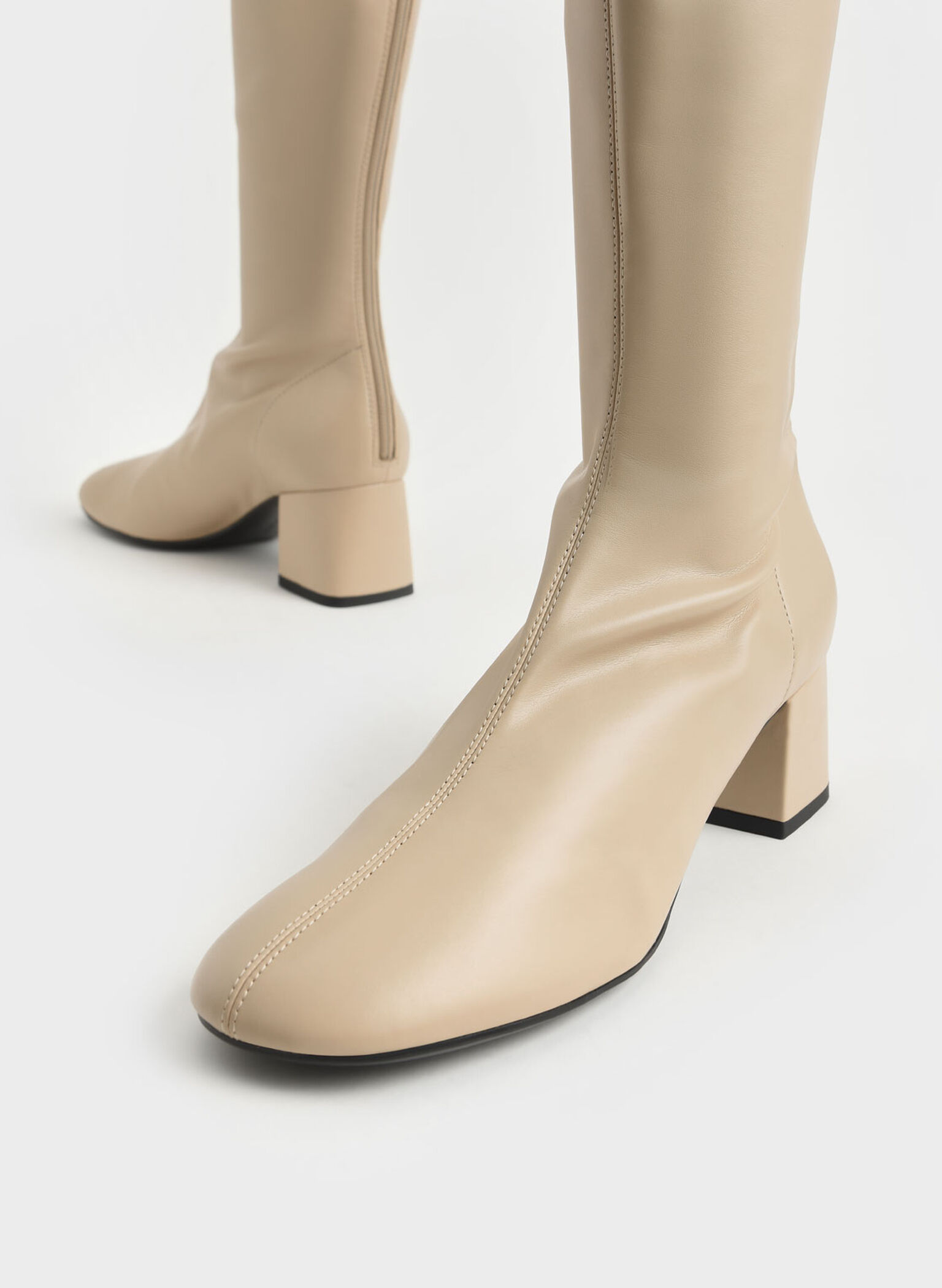 Block Heel Knee Boots, Sand, hi-res