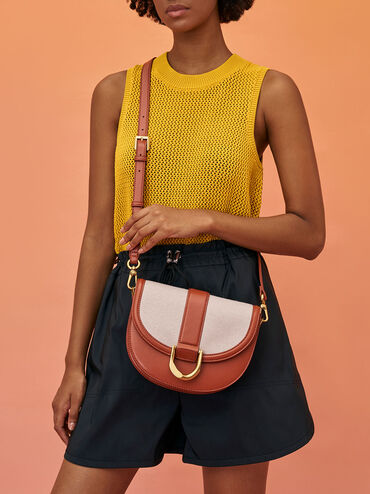 Gabine Two-Tone Saddle Bag​, Brick, hi-res