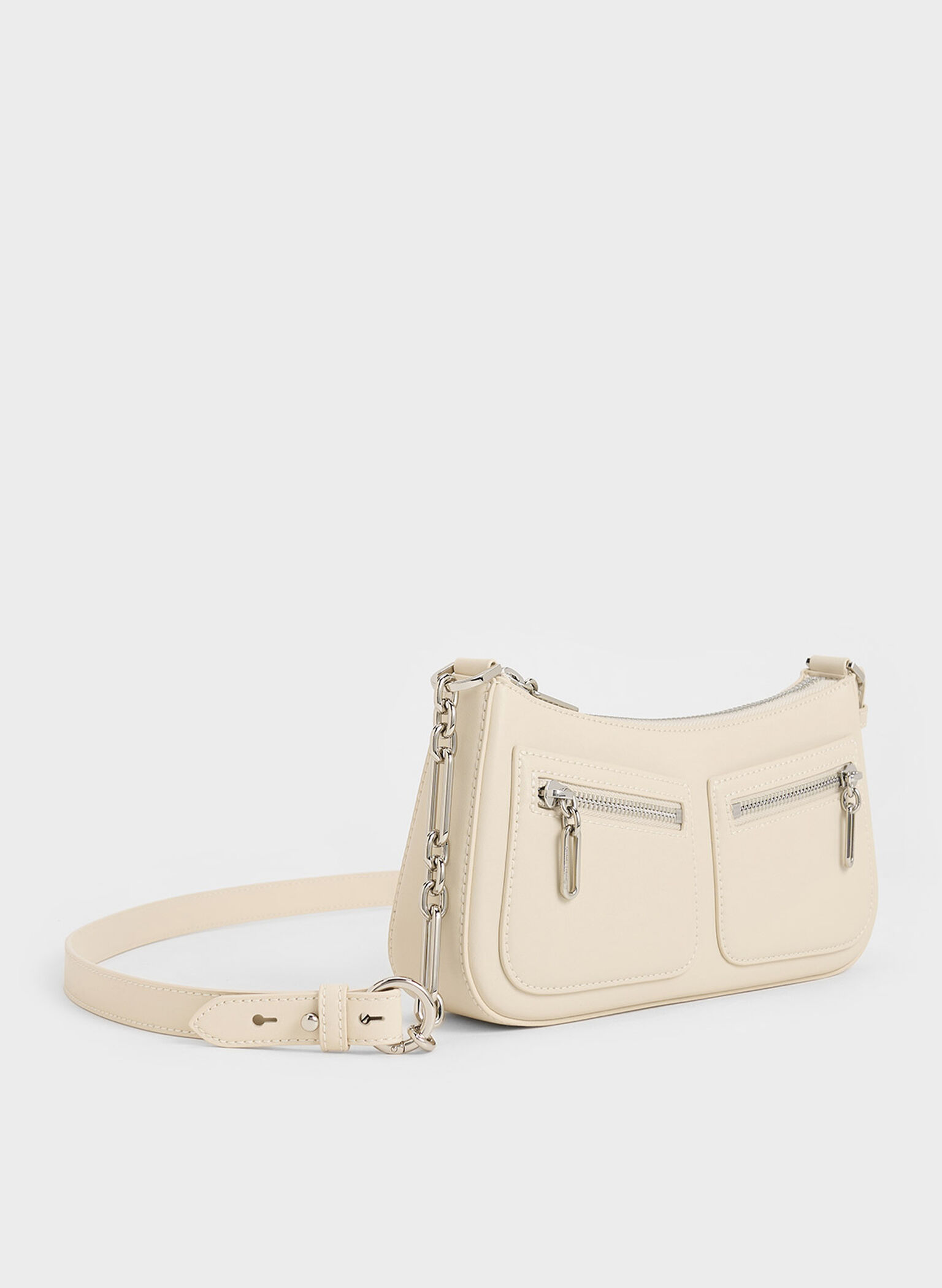 Chain-Strap Shoulder Bag, Beige, hi-res