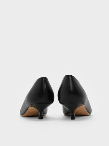 Georgina Leather Pointed-Toe Kitten-Heel Pumps, Black, hi-res