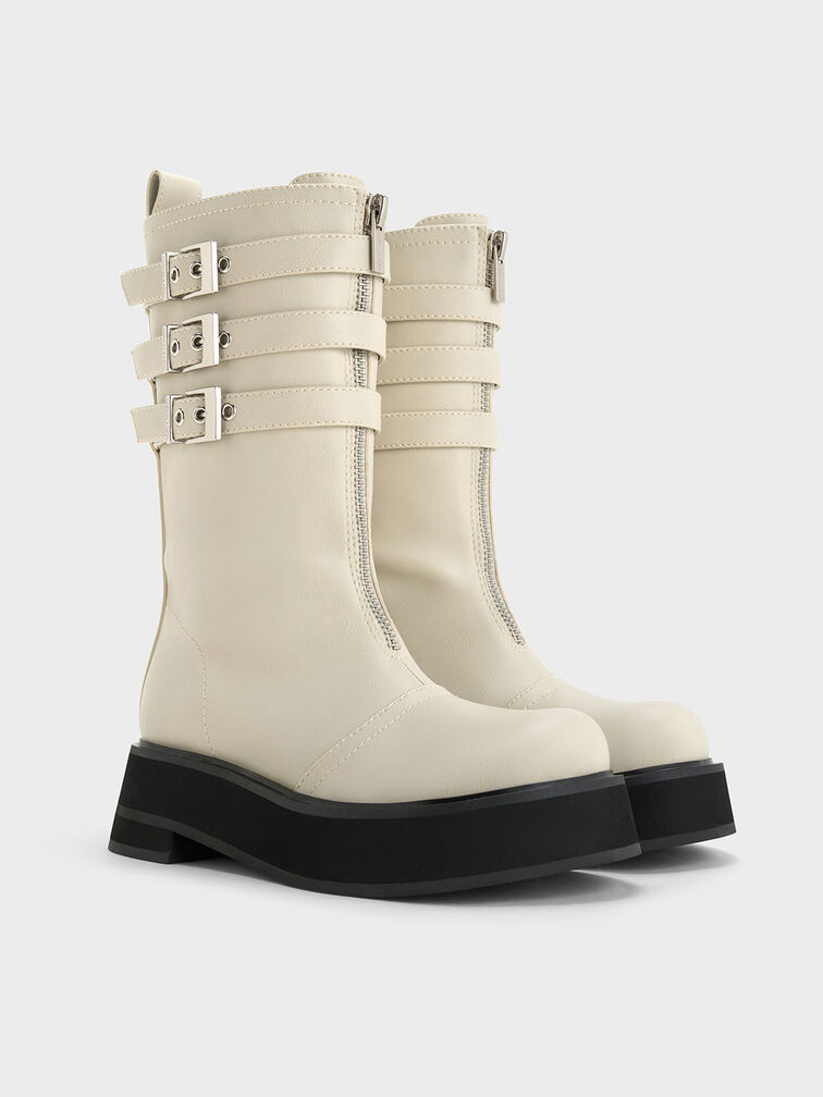 Nikki Triple-Buckle Calf Boots, Chalk, hi-res