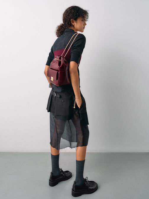 Mochila Donna de efecto arrugado, Burgundy, hi-res