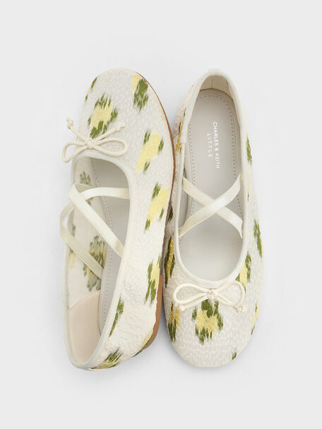 Girls' Mesh-Floral Crossover Ballet Flats, Multi, hi-res