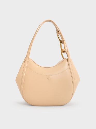 Bolso tote Kora con detalles metálicos, Beige, hi-res