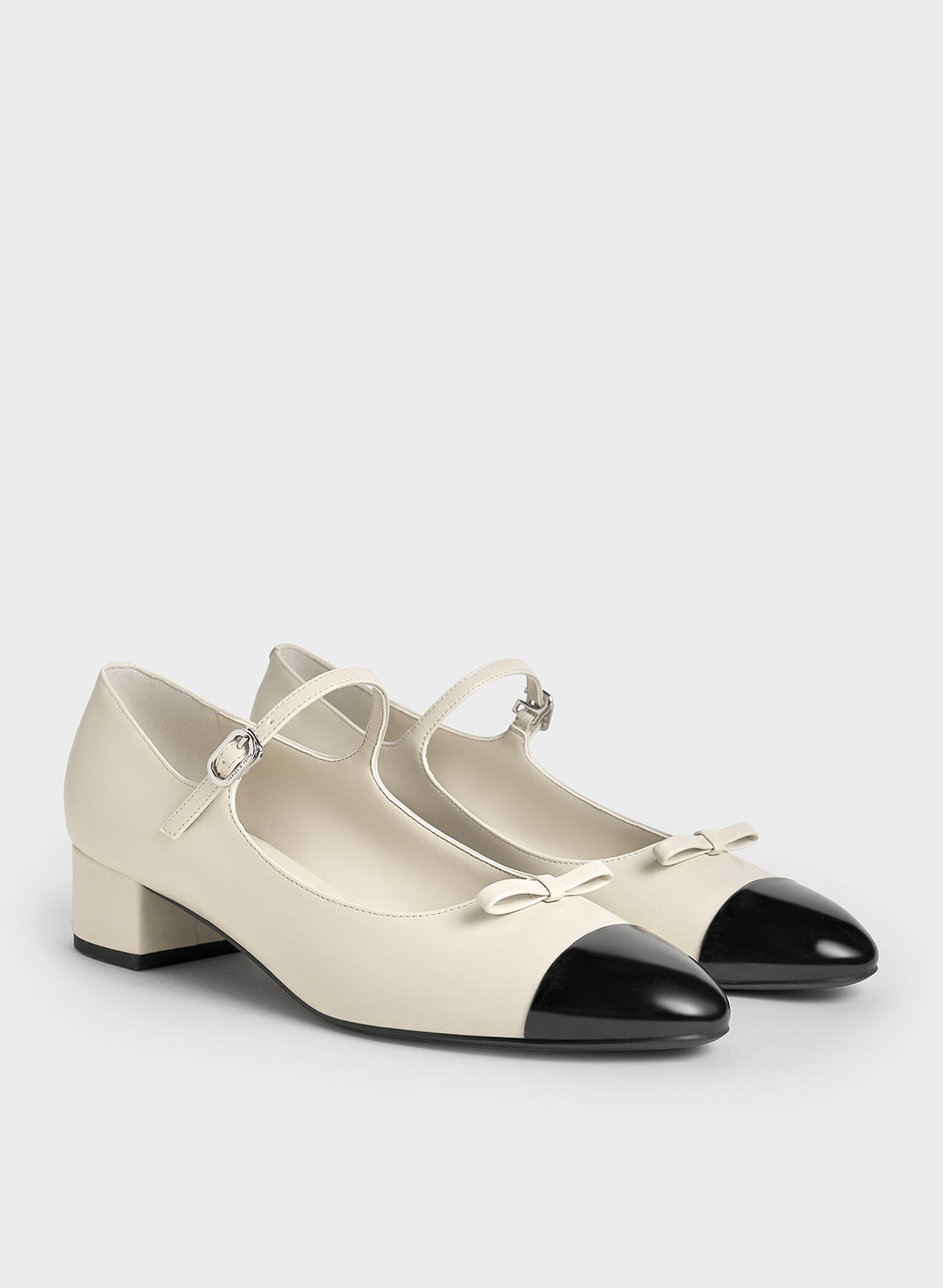 Bow Cap-Toe Mary Jane Pumps, Chalk, hi-res
