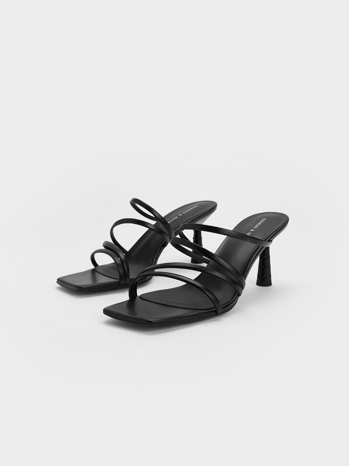Embellished Cone Heel Sandals, Black, hi-res