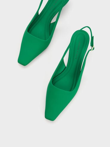 Zapatos de Tacón Destalonados Vita con Punta Cuadrada, Verde, hi-res