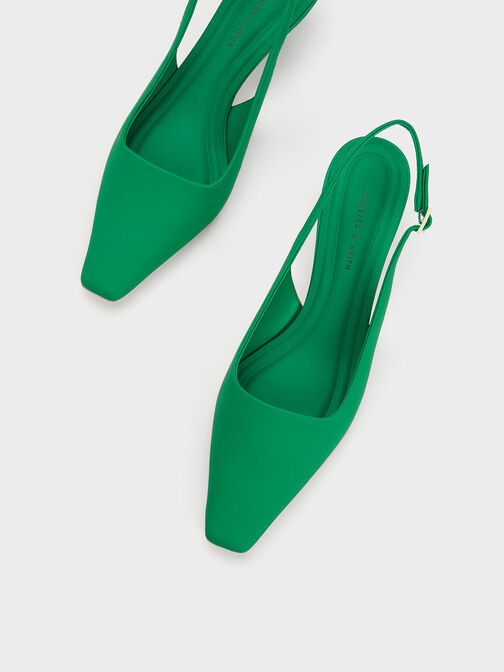 Vita Square-Toe Slingback Pumps, Green, hi-res