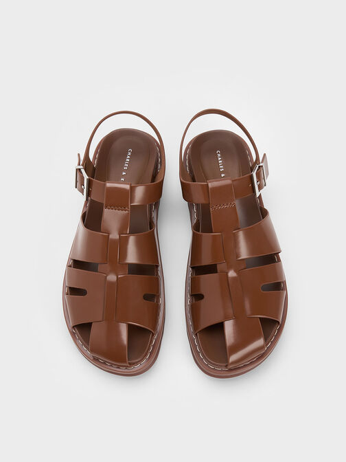 Interwoven Buckled Sandals, Cognac, hi-res