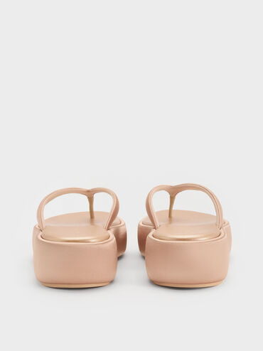 Satin Thong Flatform Sandals, Nude, hi-res