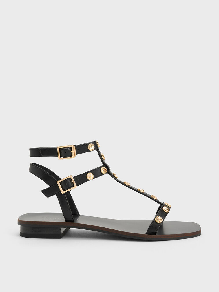 Black Studded Gladiator Sandals - CHARLES & KEITH BH
