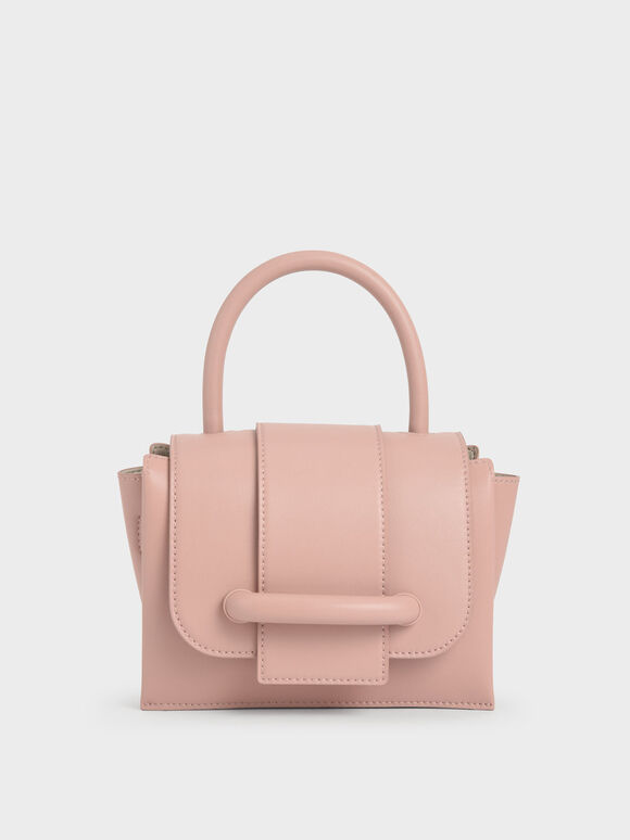 寬皮帶造型手提包, 嫩粉色, hi-res