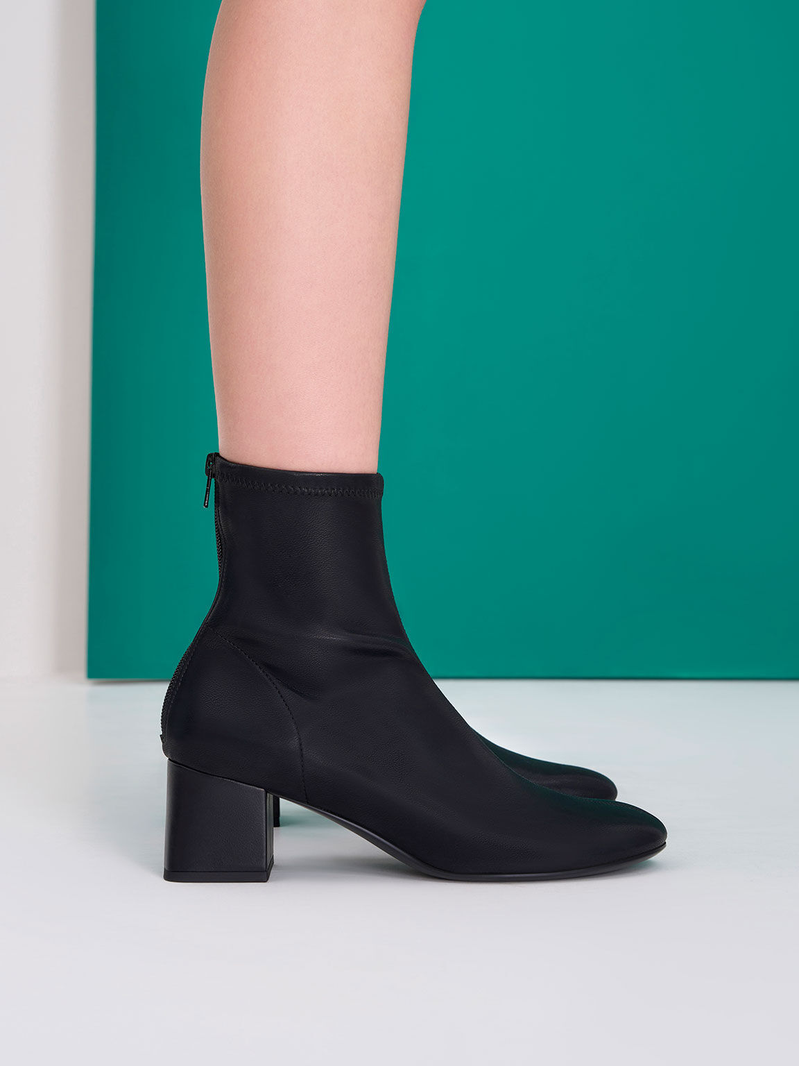 Stitch-Trim Block Heel Ankle Boots, Black, hi-res