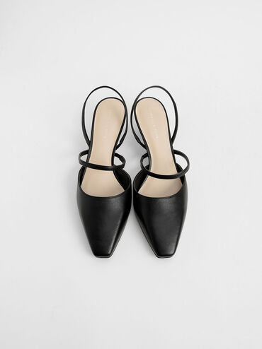 Kitten Heel Slingback Pumps, Black, hi-res