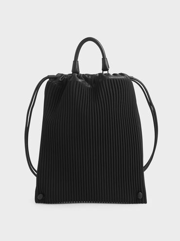 Large Neoprene Drawstring Backpack, Black, hi-res
