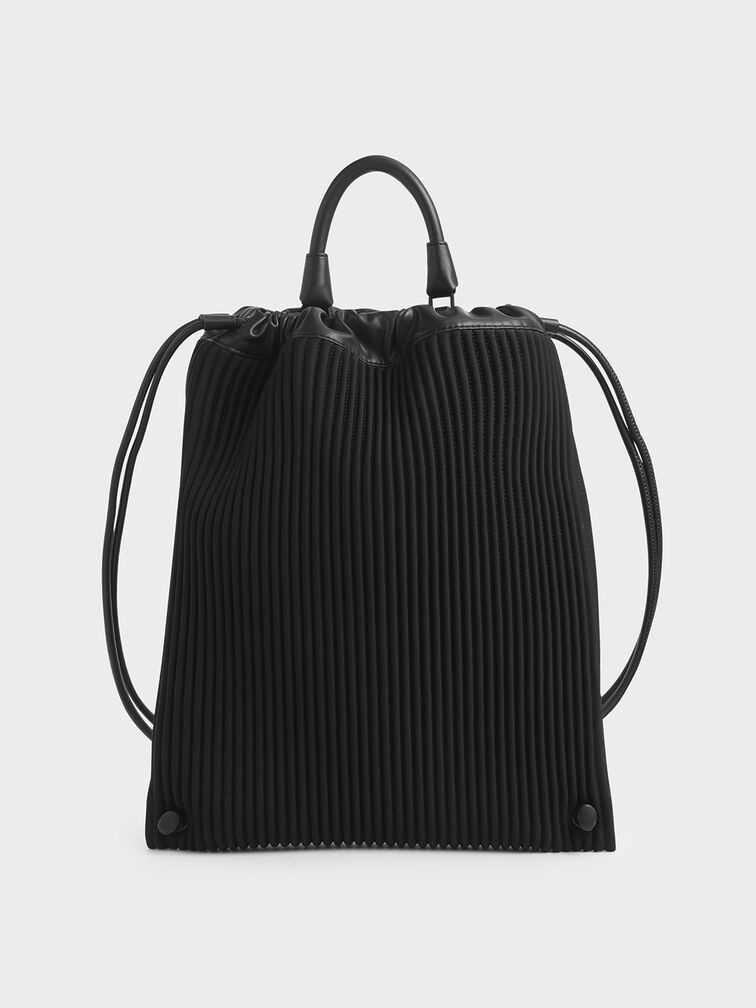 Large Neoprene Drawstring Backpack, Black, hi-res