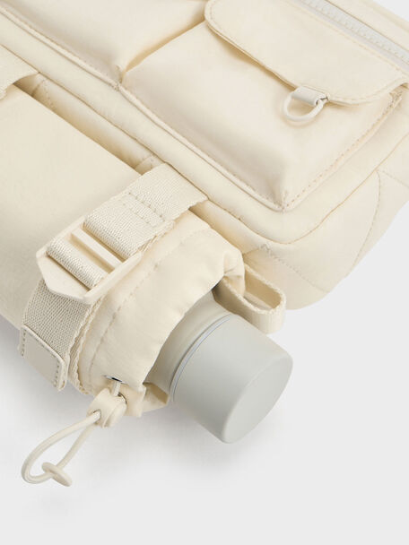 Soleil Nylon Multi-Pocket Crossbody Bag, Cream, hi-res