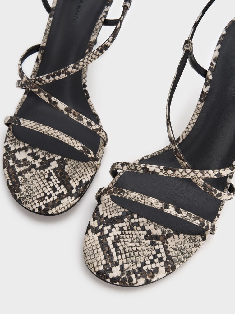Snake-Print Strappy Stiletto-Heel Slingback Sandals, Animal Print Natural, hi-res