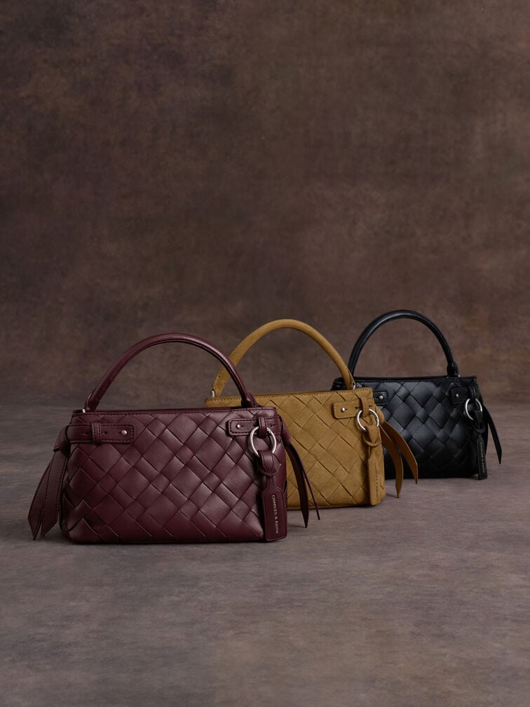 Ivette Woven Top Handle Bag, Wineberry Red, hi-res