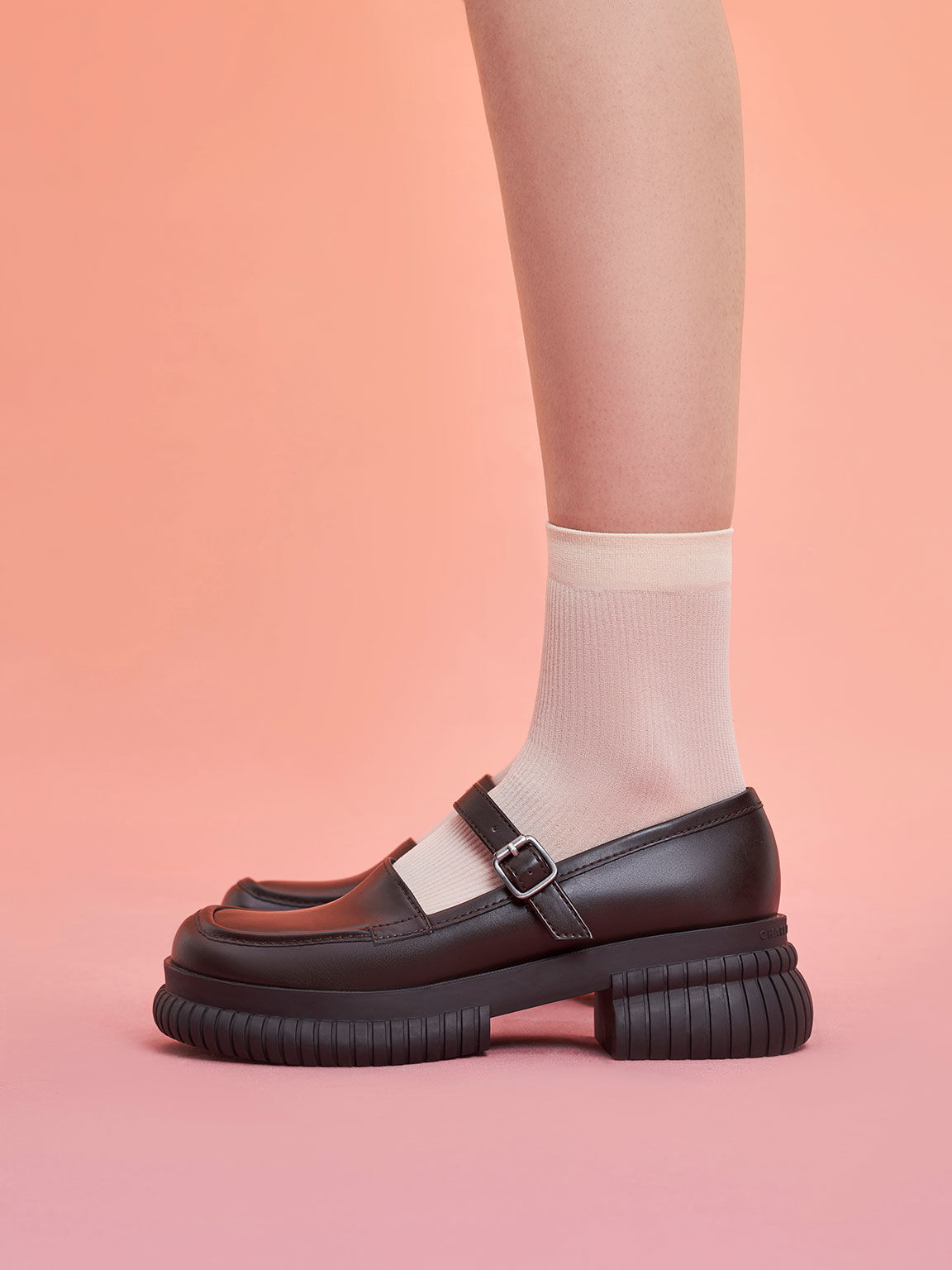 Buckled Mary Jane Loafers, Dark Brown, hi-res