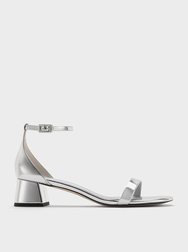 Metallic Block-Heel Ankle-Strap Sandals, Silver, hi-res