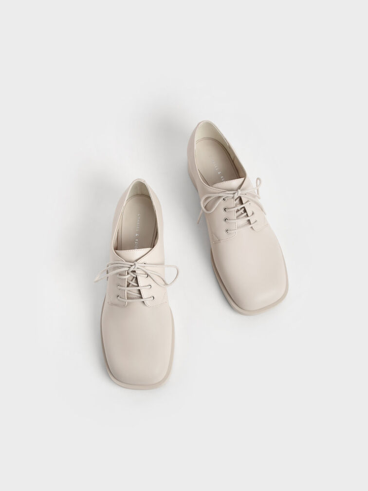Lace-Up Square-Toe Oxfords, Chalk, hi-res
