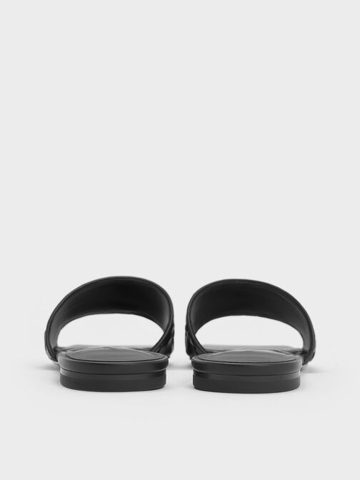 Woven Slide Sandals, Black, hi-res