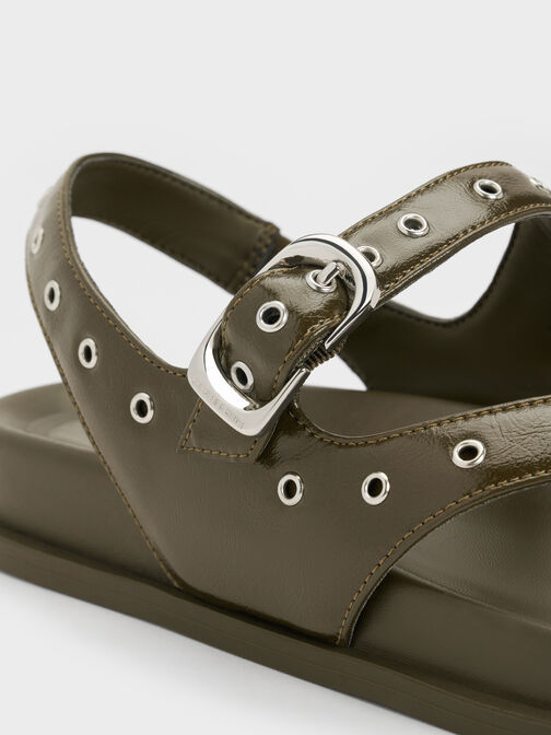 Grommet Thong Slingback Sandals, Olive, hi-res