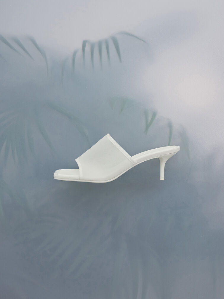 Loren Mesh Kitten-Heel Mules, White, hi-res