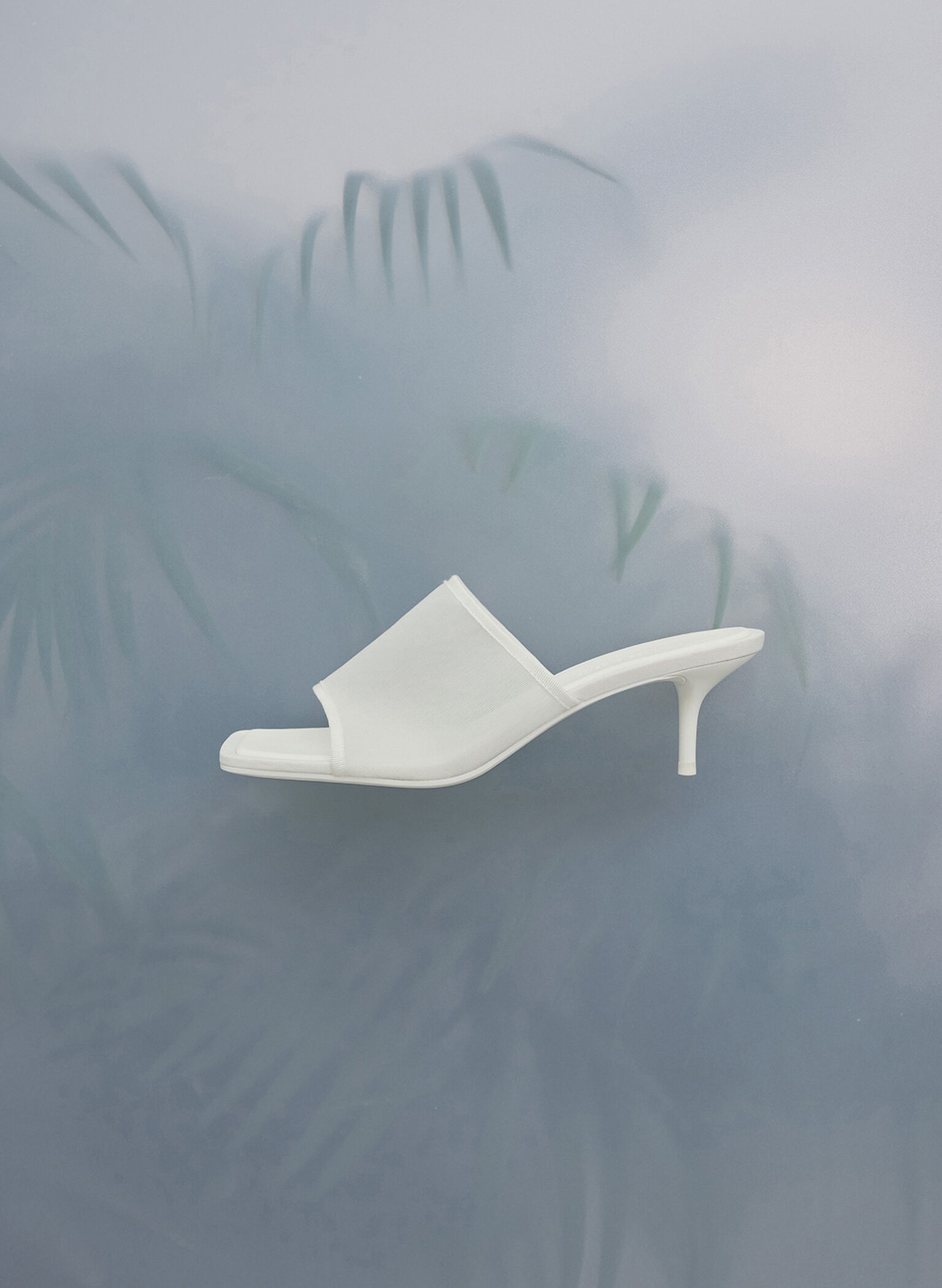 Mules de malla Loren con tacón bajo, Blanco, hi-res