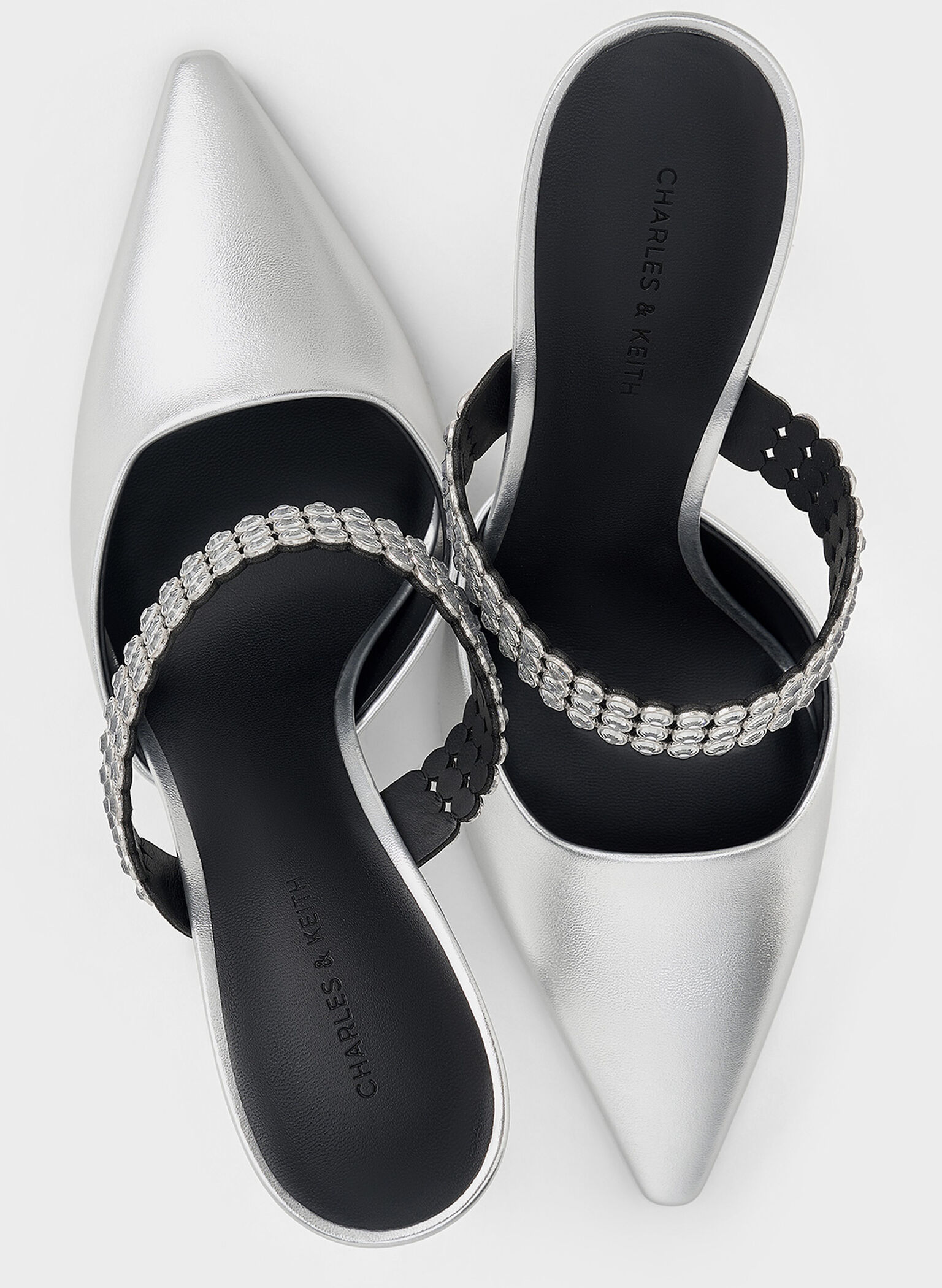 Patent Crystal-Embellished Heeled Mules, Silver, hi-res