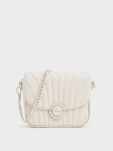 Aurora Metallic Accent Chain Handle Bag, Cream, hi-res