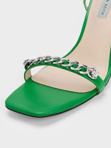 Sandalias con correa al tobillo y adorno de cadena, Verde, hi-res
