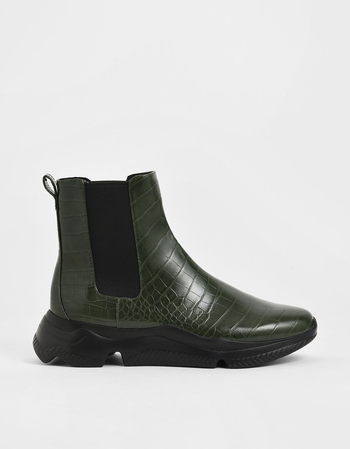 black croc effect chunky chelsea ankle boots