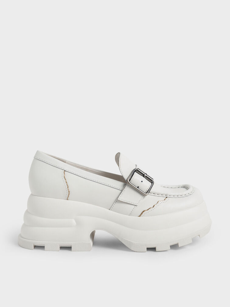 Jules Platform Buckled Loafers, White, hi-res