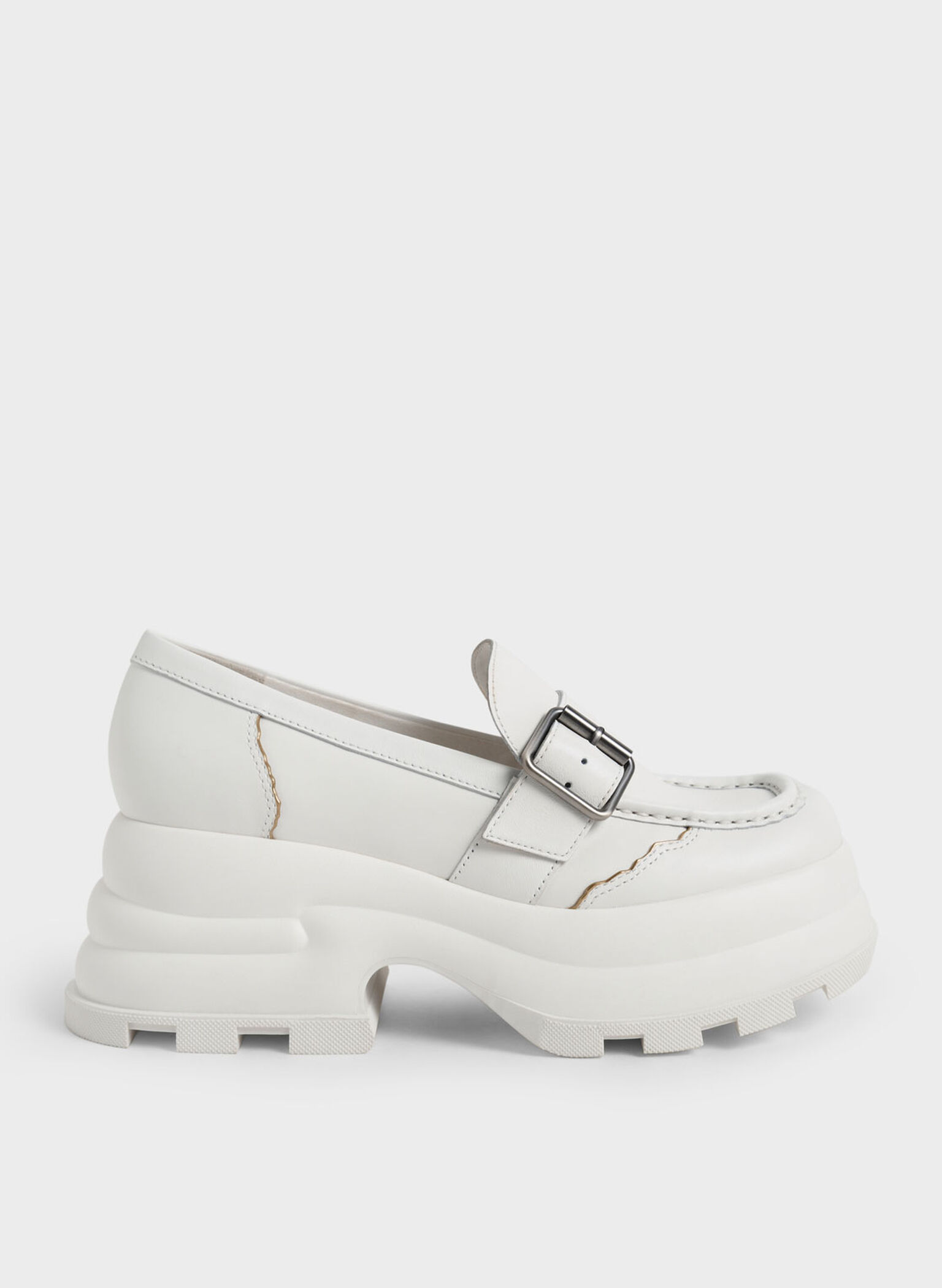 White Jules Platform Buckled Loafers - CHARLES & KEITH US