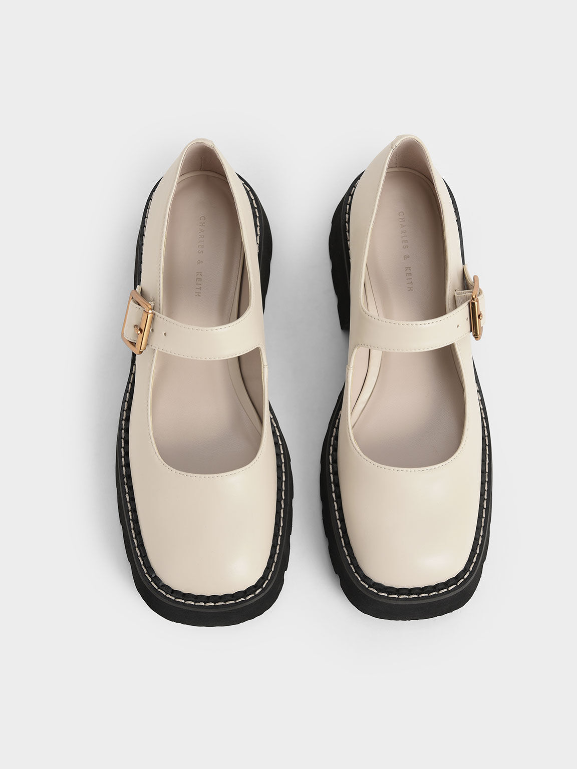 Metallic Buckle Mary Janes, Chalk, hi-res