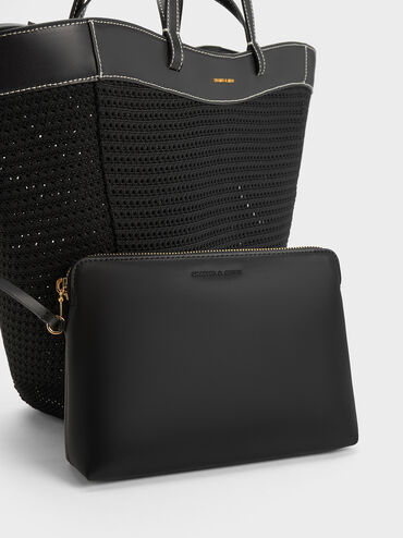 Ida Knitted Sculptural Tote Bag, Black, hi-res