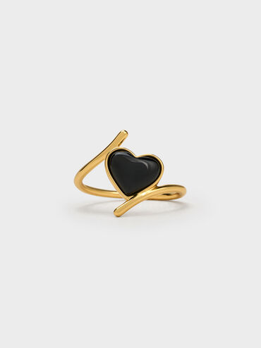 Annalise Heart Stone Ring, Black, hi-res