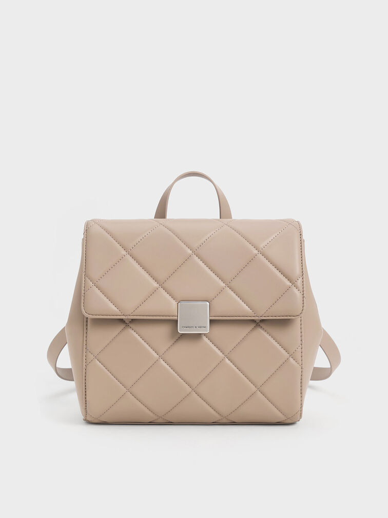 Lucy Quilted Backpack, Taupe, hi-res