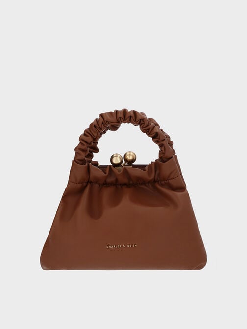 Eve Ruched-Handle Trapeze Bag, Chocolate, hi-res