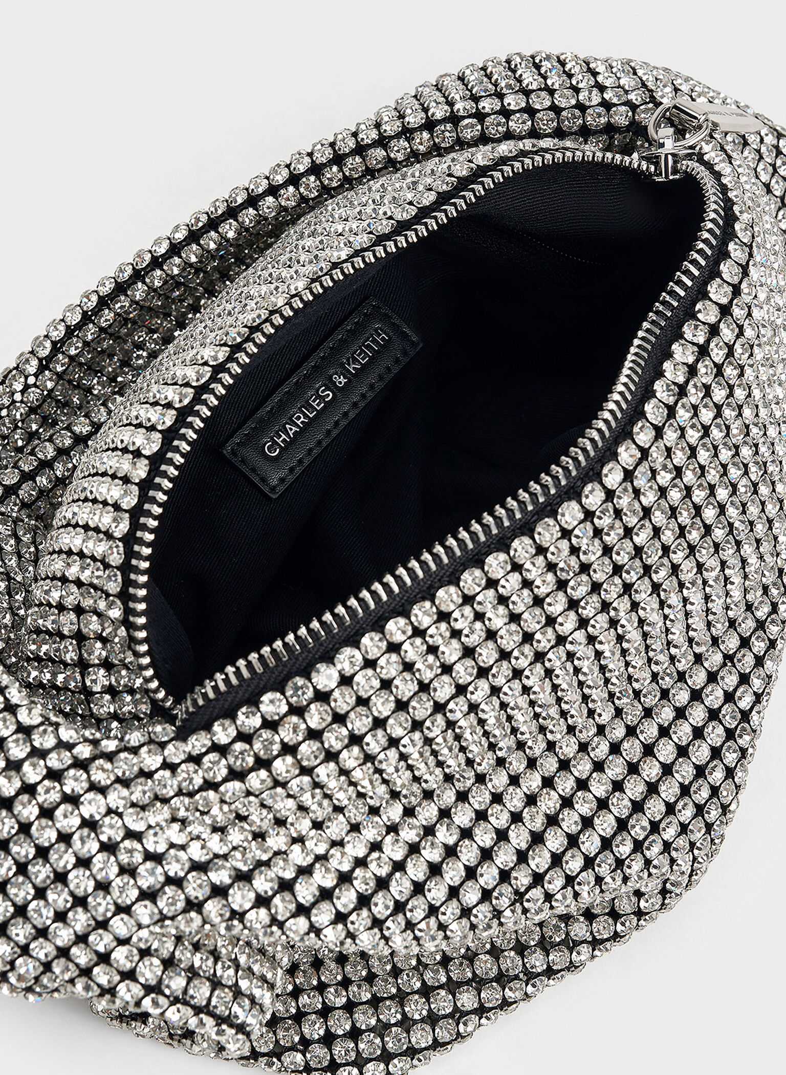 Crystal-Embellished Knotted-Strap Shoulder Bag, Silver, hi-res