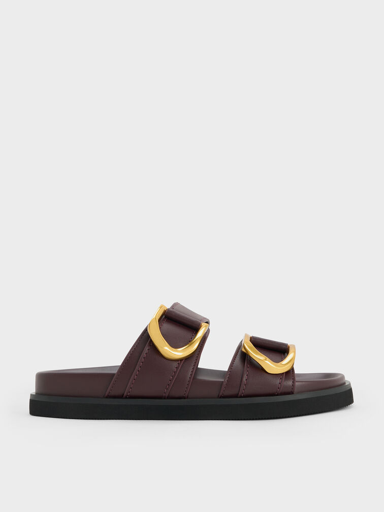 Gabine Buckled Leather Slides, Plum, hi-res