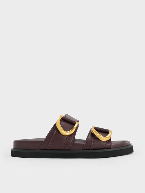 Gabine Buckled Leather Slides, Plum, hi-res