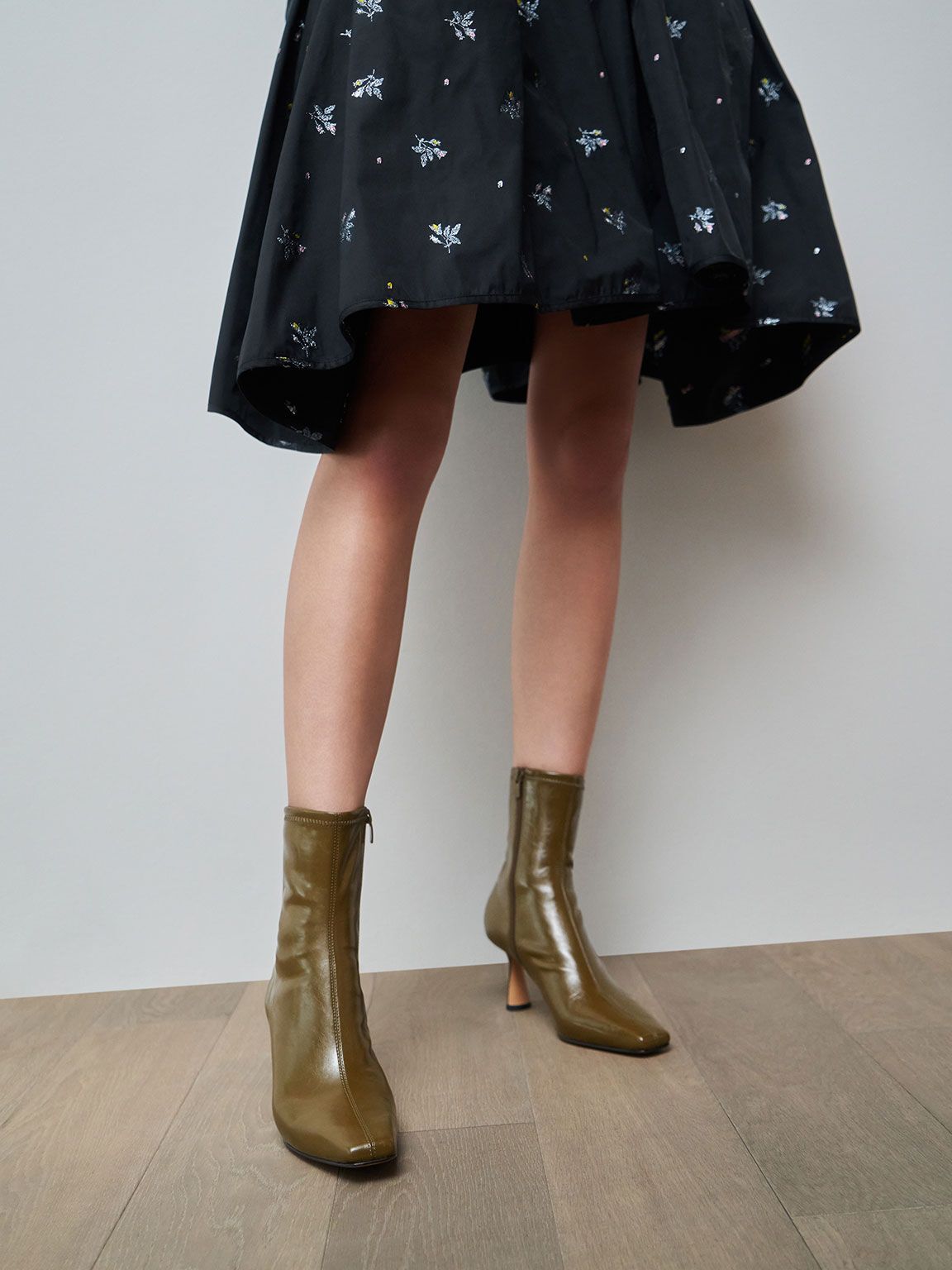 Sculptural Heel Ankle Boots, Olive, hi-res