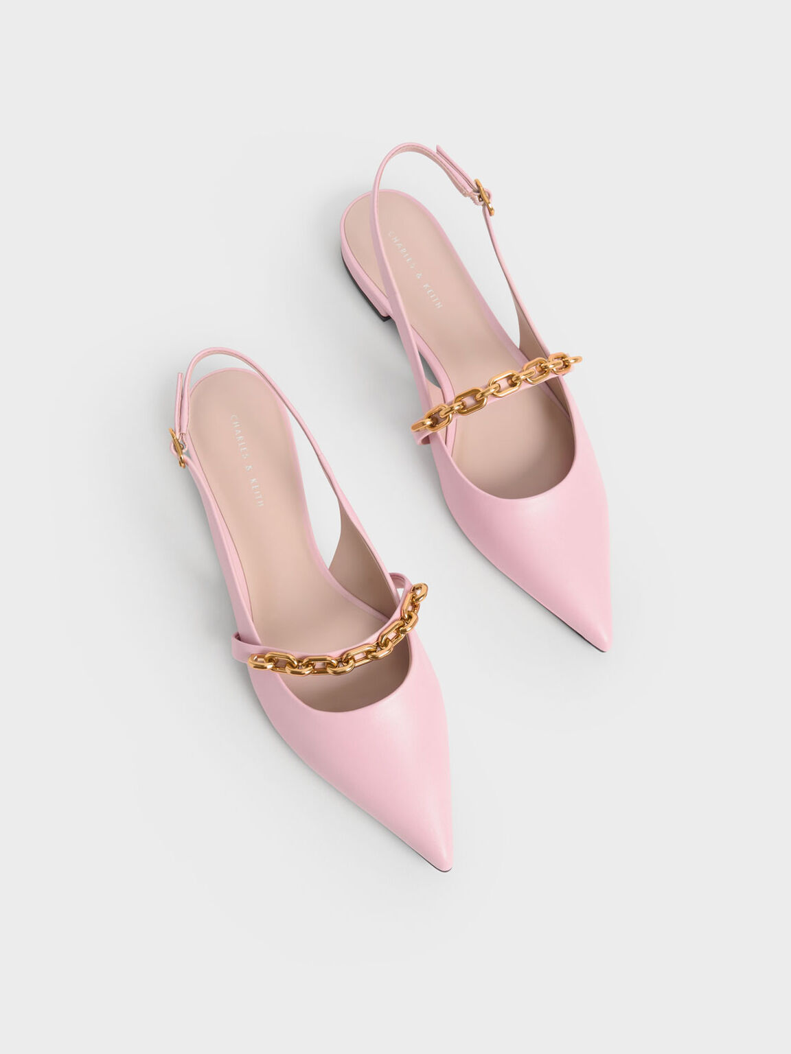 Chain-Link Strap Slingback Flats, Light Pink, hi-res