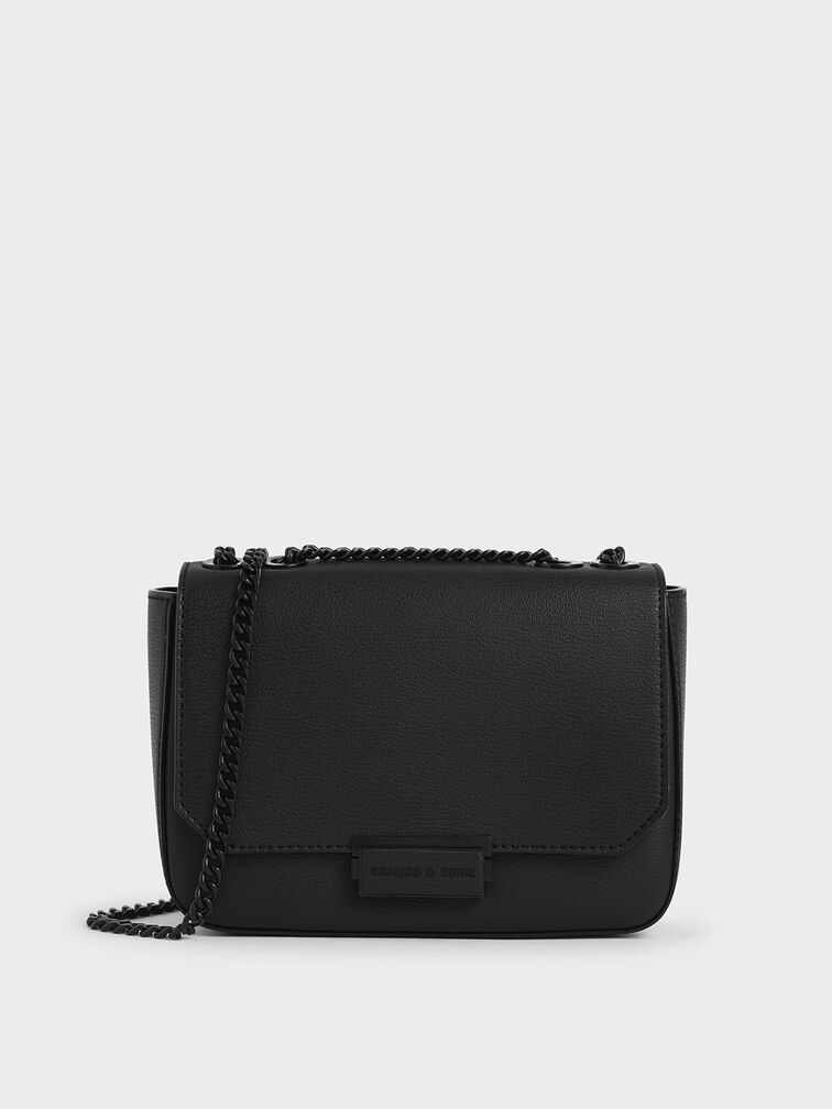 Double Chain Link Crossbody Bag, Ultra-Matte Black, hi-res